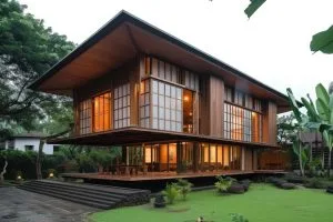photorealistic wooden house with timber structure 1 1